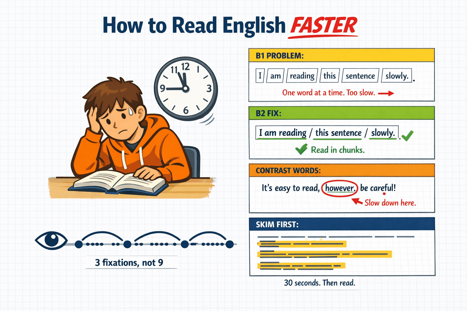 Featured image for How to Read English Texts Faster: A Strategy Guide for B1–C1 Learners