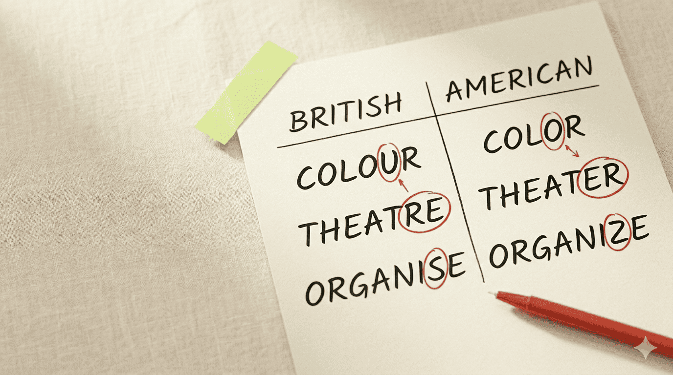 British American Spelling Differences: 50-Word Practice